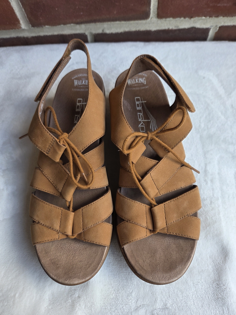 Dansko Balance Strappy Leather Comfort Wedge Sandals Tan Brown‎ EU 38